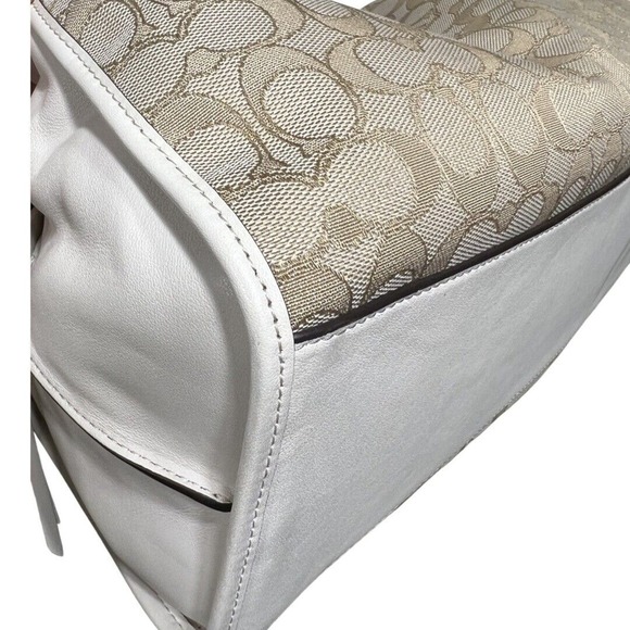 Coach Carlyle Shoulder Bag Signature Jacquard Leather Chalk White Purse 56221 - Picture 10 of 14